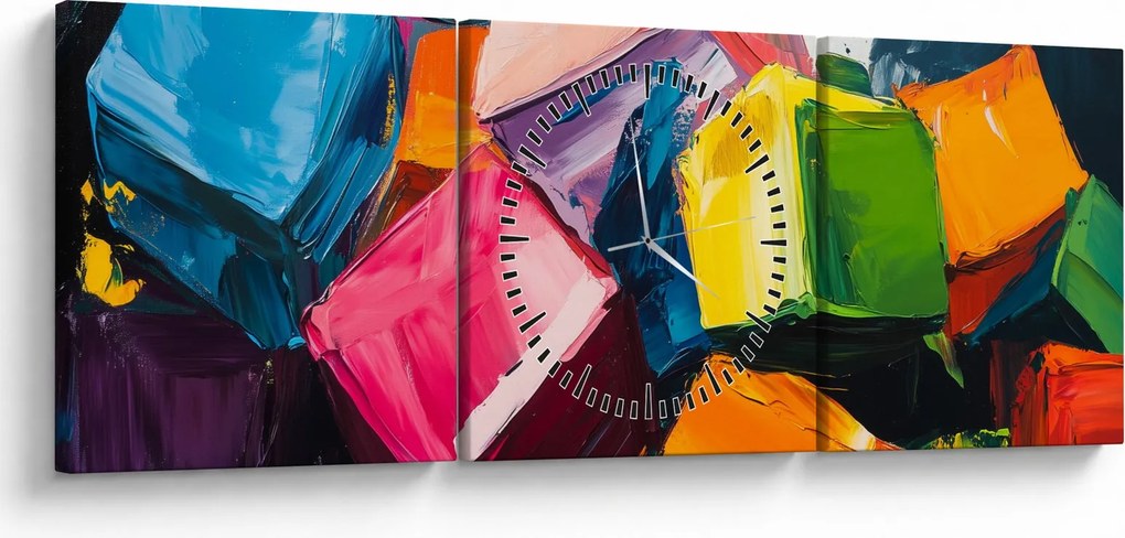 Kép - Színes kockák (órával) (90x30 cm)