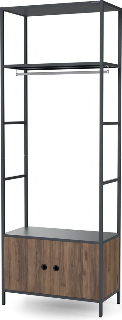 Irodai polc nyitott ruhaakasztó rúddal, recepcióra és váróterembe, fém, antracit/dió, 800x2200x400 mm: ARIEL Eco Design