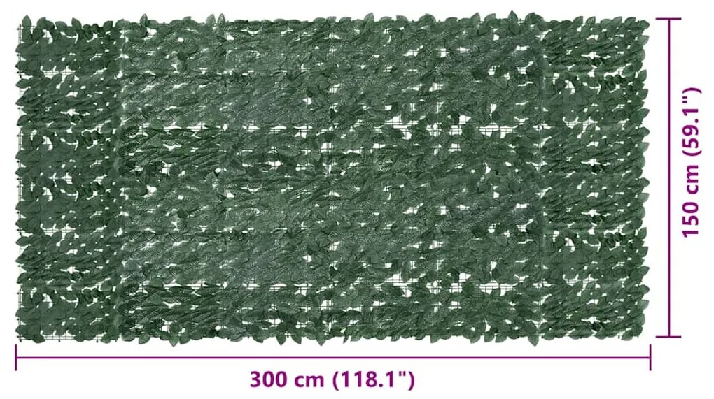 sötétzöld leveles erkélyparaván 300 x 150 cm