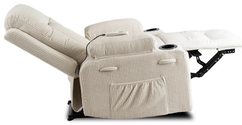 Elektromosan Vezérelhető Masszázsfunkciós Relaxfotel Bézs Kordbársony Kárpittal. BOX 2