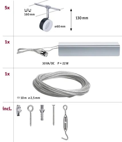 Paulmann 94457 - 5xLED/4W CLEAR spotlámpa szett drótkötél-rendszerhez 230V