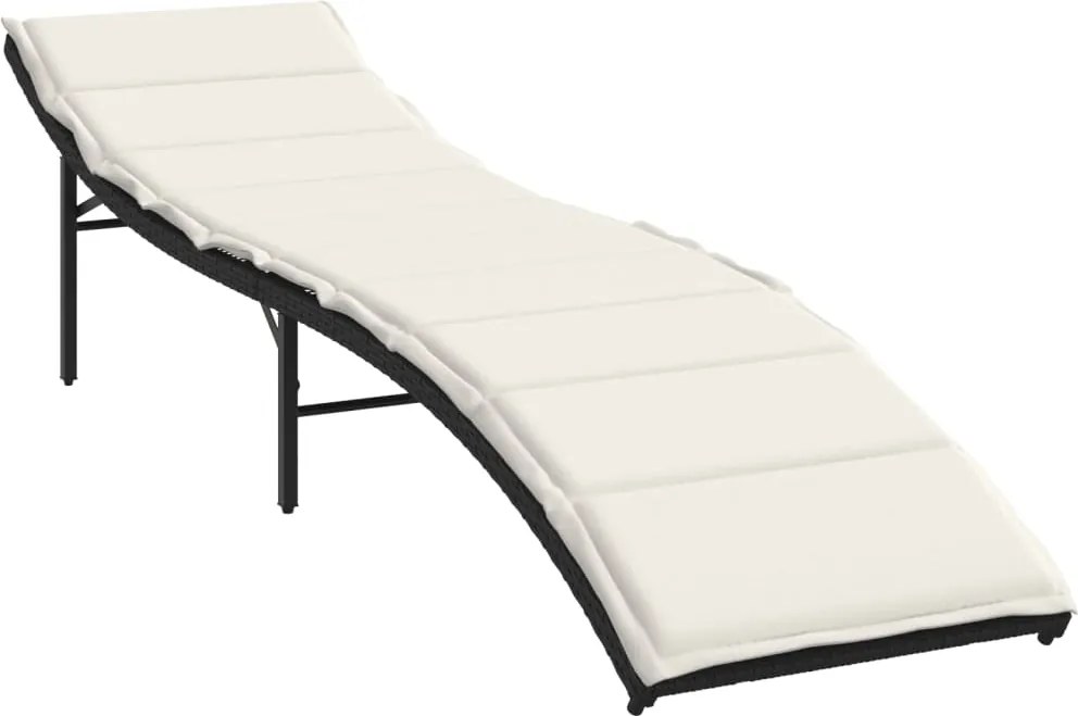 vidaXL fekete polyrattan napozóágy párnával 55x199x50 cm