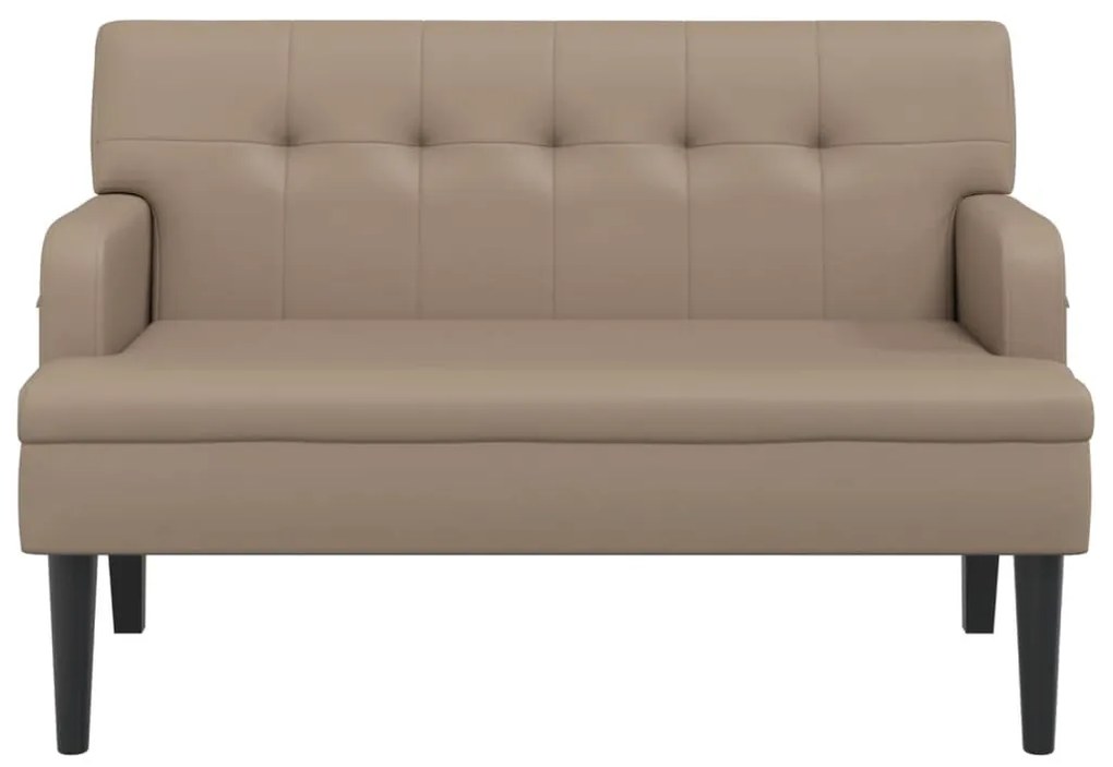 cappuccino-színű műbőr pad háttámlával 112x65,5x75 cm