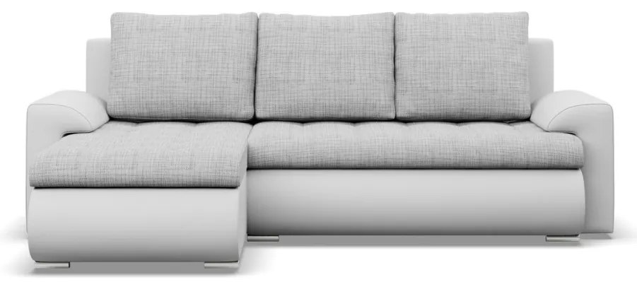 Tokio sarokkanapé, 2 ágyneműtartóval, fonott + műbőr, baloldali, szürke - fehér