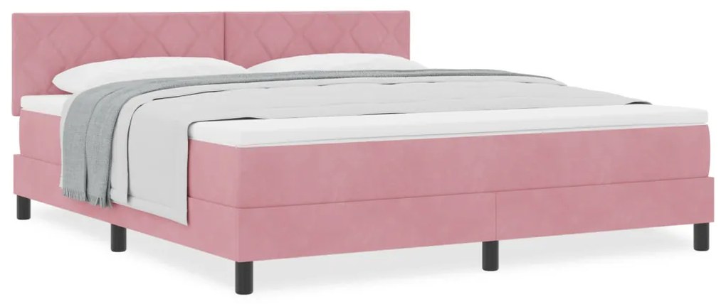Boxspring Ágy Matraccal Rózsaszín Szuper King Bársony
