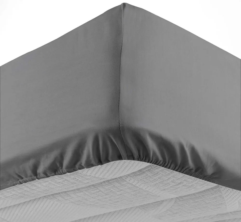 Antracitszürke gumis pamut lepedő 160x200 cm Lina – douceur d'intérieur