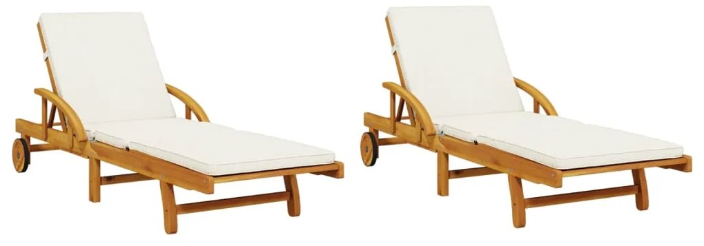 vidaXL 2 db tömör akácfa napozóágy párnával 200 x 68 x 83 cm