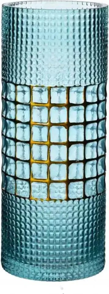 Serenite 30 cm-es arany-kék üveg dekor váza