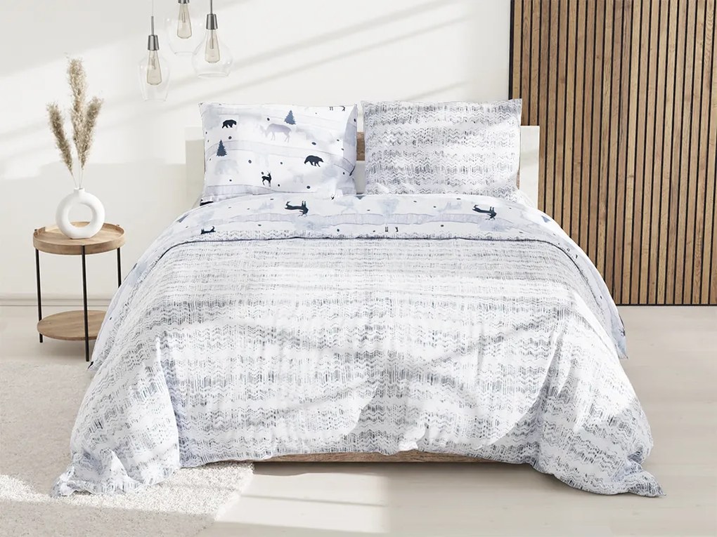 Renforcé pamut ágynemű SOBI és FENYŐK fehér Ágyneműhuzat mérete: 70 x 90 cm | 140 x 220 cm