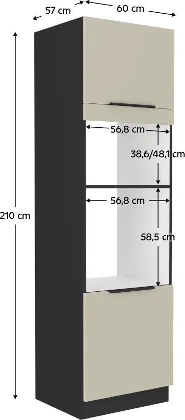Magas szekrény sütőhöz és mikrohullámú sütőhöz, kasmír/fekete, ARAKA 60 DPM-210 2F
