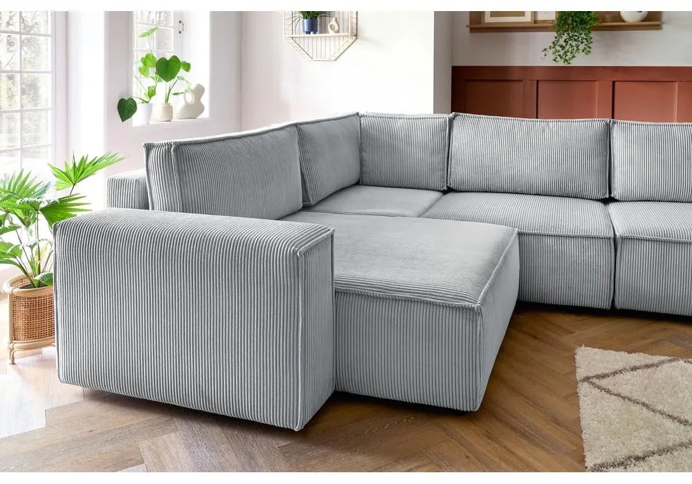 Világosszürke kordbársony sarokkanapé (bal oldali) Nihad modular – Bobochic Paris