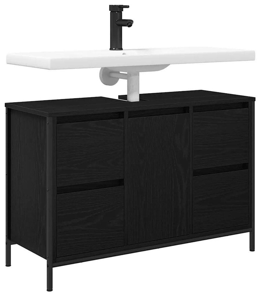 fekete tölgy mosdószekrény fiókokkal 90x34,5x60 cm