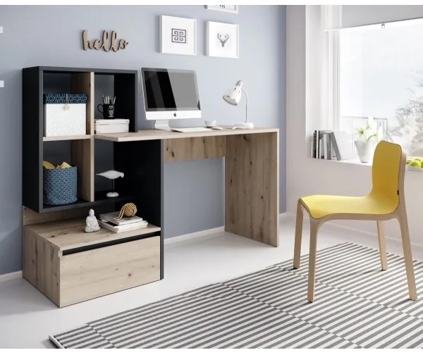 MARLO íróasztal polccal, artisan tölgy/antracit