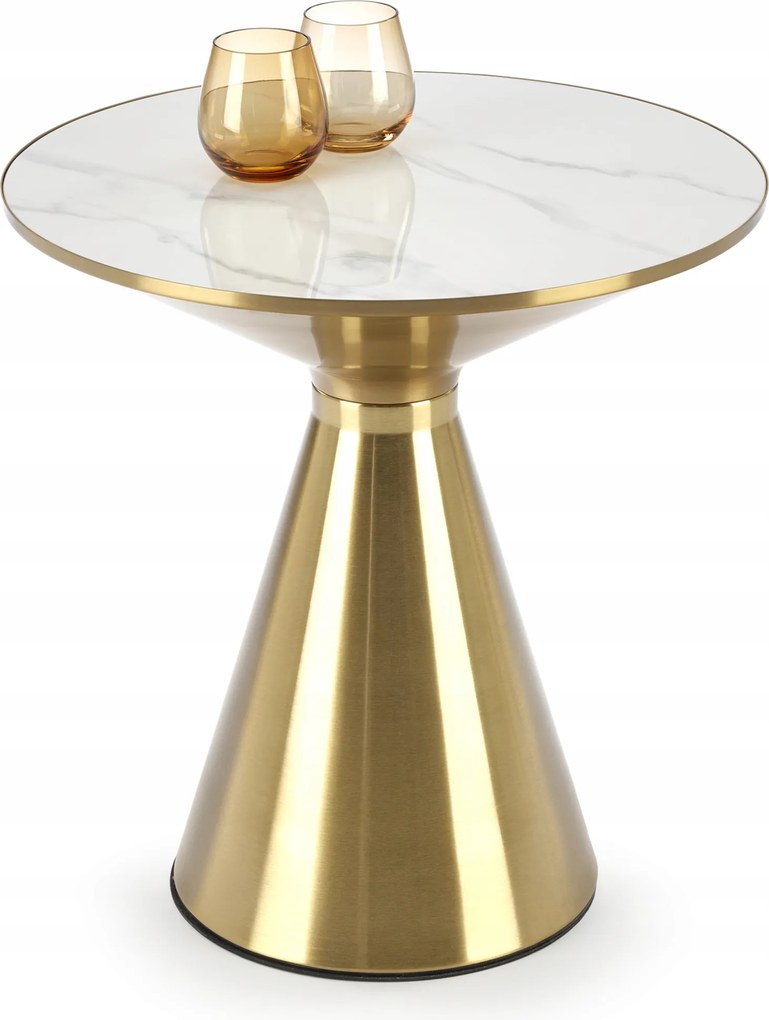 Dohányzóasztal kerek kicsi fehér márvány arany váz pad nappali Tribeca