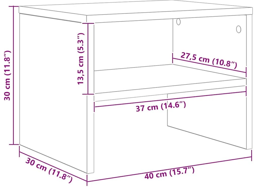 sonoma tölgy színű szerelt fa éjjeliszekrény 40 x 30 x 30 cm