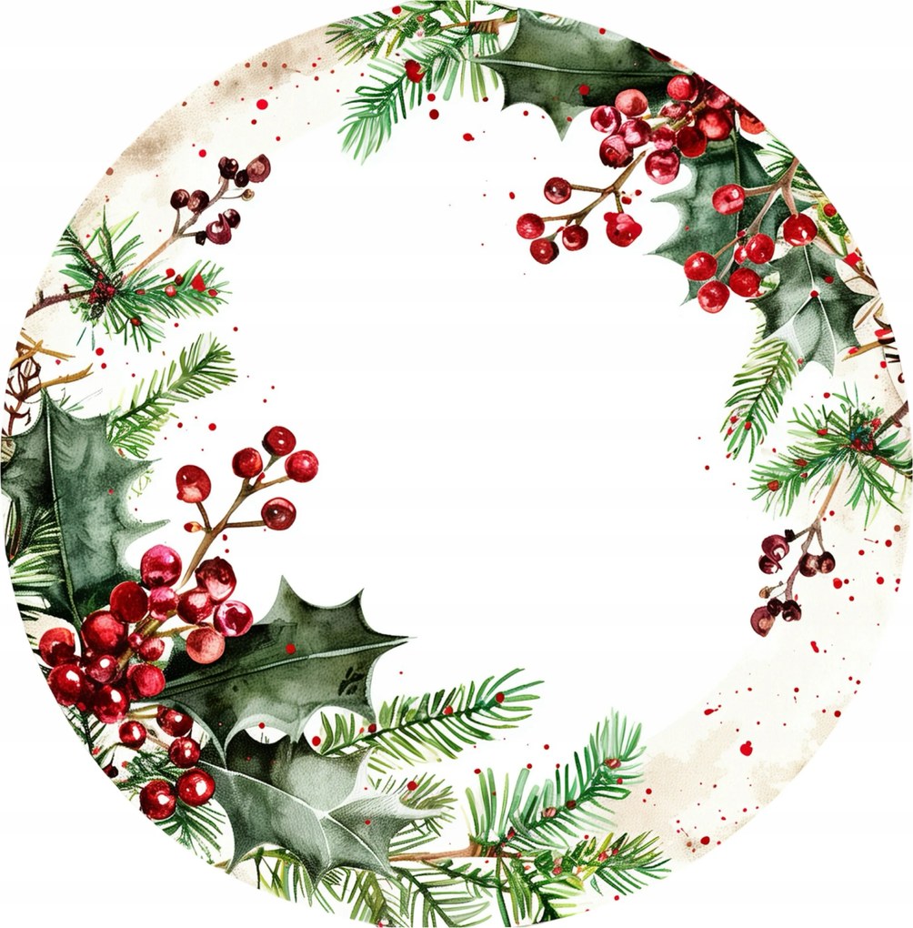 Tányéralátétek Karácsonyi magyal és tűlevelek díszítő mintája