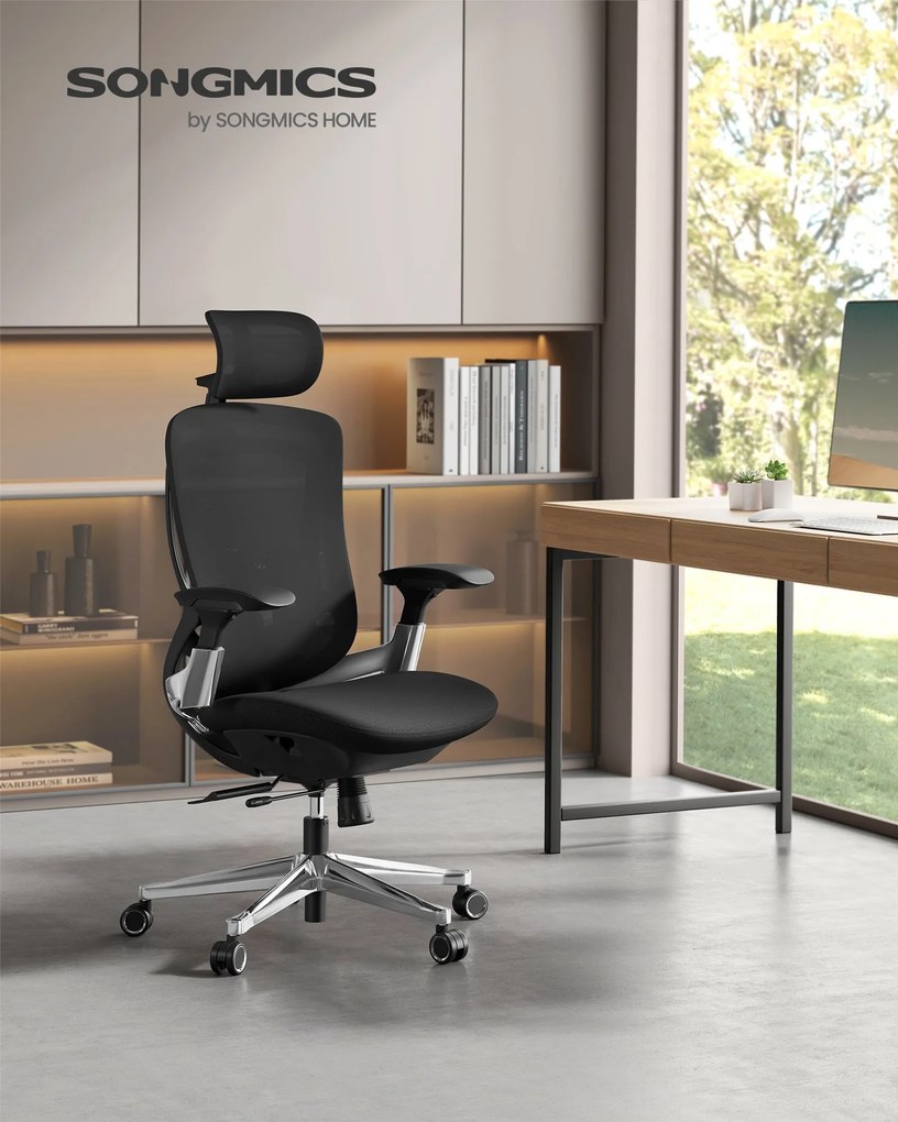 Ergonomikus, állítható, dönthető irodai szék, fekete
