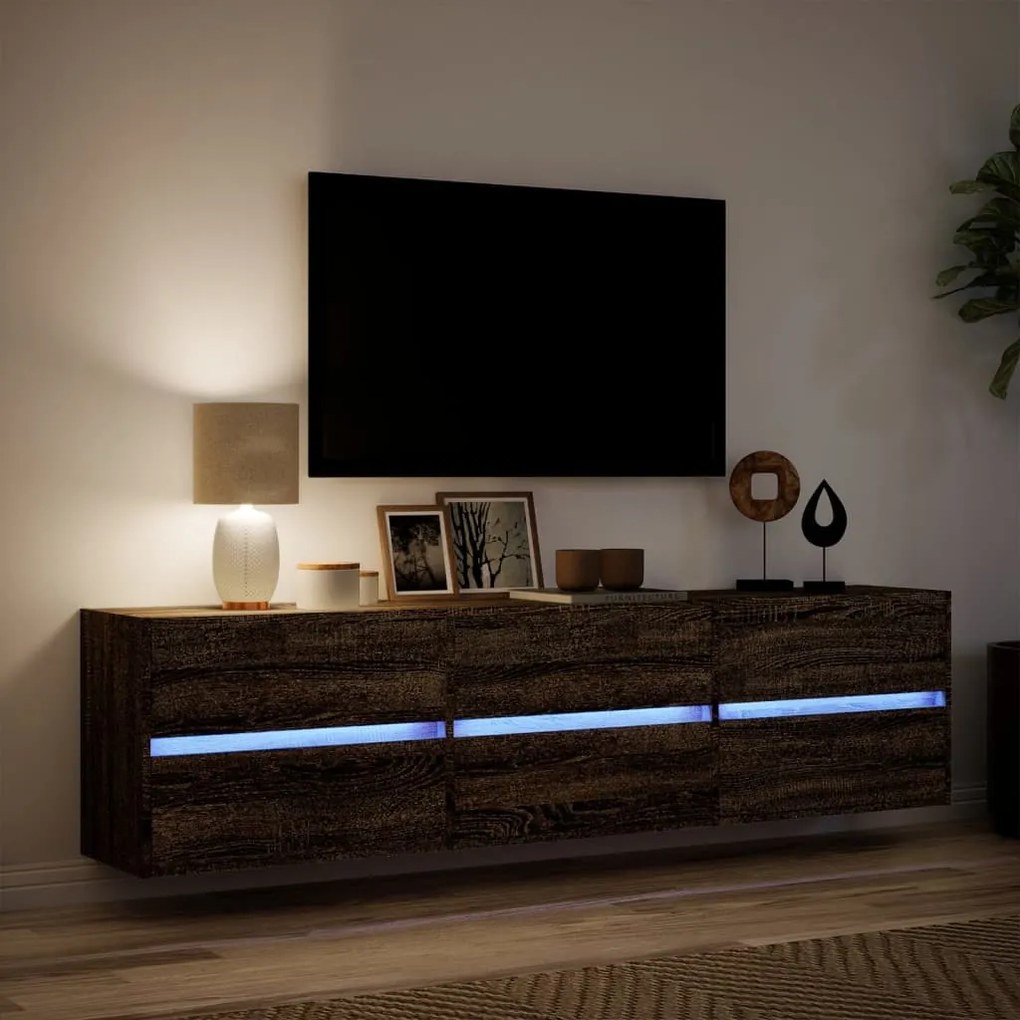 barna tölgy színű fali TV-szekrény LED-del 180 x 31 x 45 cm
