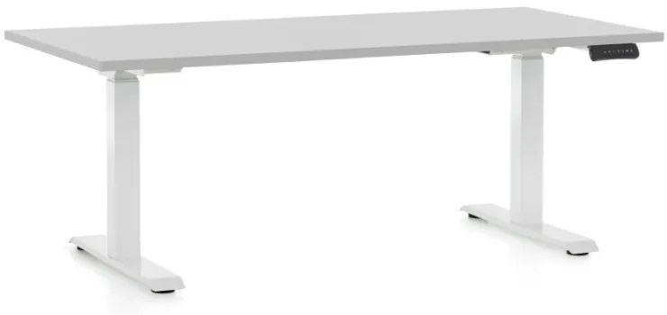 Állítható magasságú asztal OfficeTech D, 160 x 80 cm, fehér alap, világos szürke