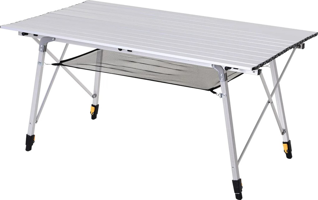 Outsunny Piknik Összecsukható Asztal, Hordozható Kempingasztal Állítható Magassággal, Hordtáskát Tartalmaz, Alumínium, Ezüst, 120 x 69 x 59-78 cm | Ao