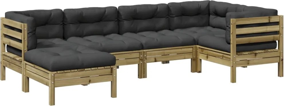 vidaXL 6 részes impregnált fenyőfa kerti ülőgarnitúra párnával