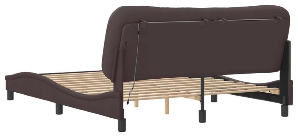 sötétbarna szövet ágykeret LED-ekkel matrac nélkül Hvar 160 x 200 cm