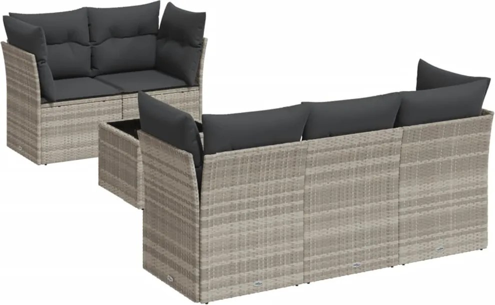 vidaXL 6 részes világosszürke polyrattan kerti ülőgarnitúra párnákkal