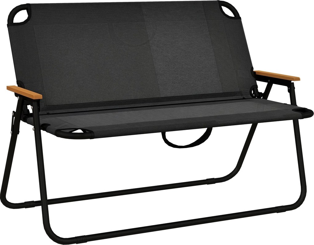 Outsunny Kétfős Kerti Pad, Összecsukható Kemping Pad, 220 kg Teherbírással, Kempinghez, Teraszhoz, Hálós, Fekete, 108 x 65 x 73 cm | Aosom