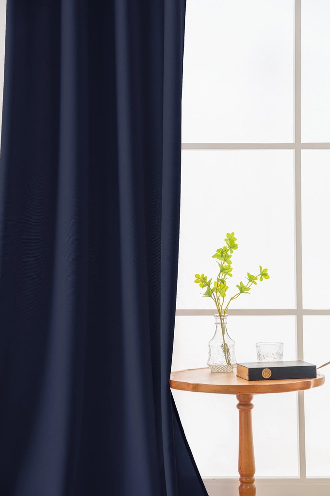 Függöny OXFORD LIGHT 140x250 cm, sötétkék Felfüggesztés: Fém gyűrűk
