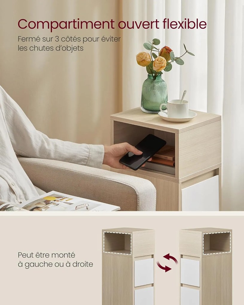 Éjjeliszekrény, 2 fiók, nyitott rekesz,natúr bézs, felhőfehér