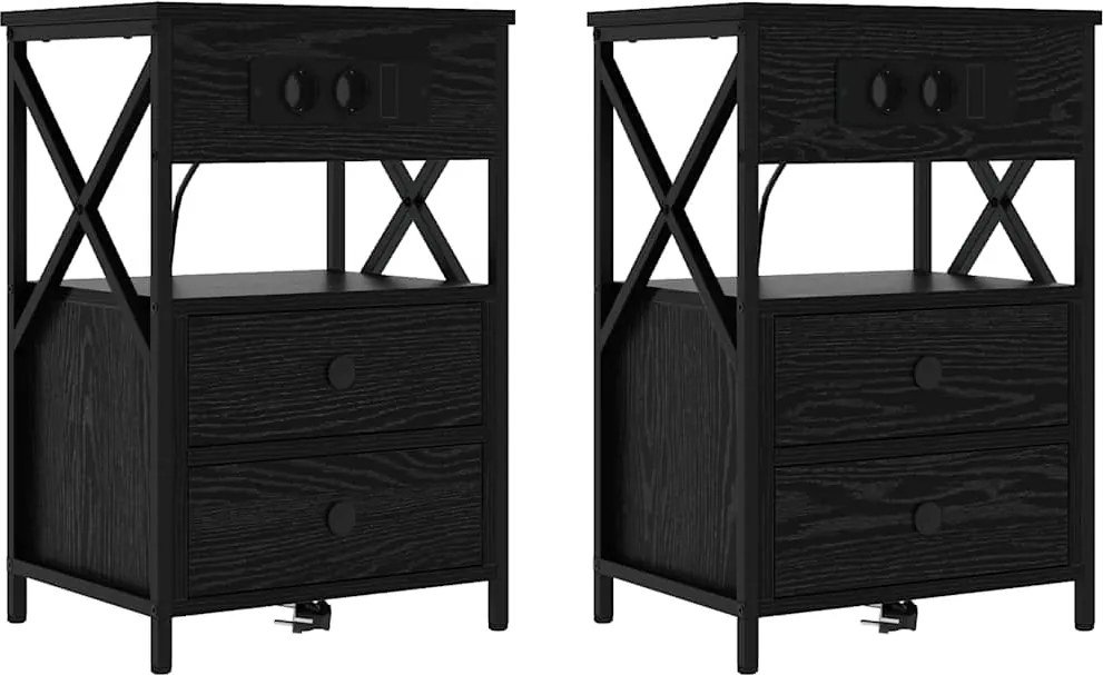 vidaXL Éjjeliszekrény 2 pcs Fekete tölgy 40 x 31 x 60 cm Faanyag