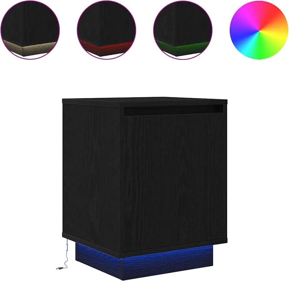 vidaXL 2 db fekete éjjeliszekrények LED világítással 38x34x50 cm