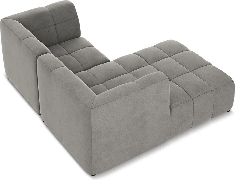 Szürke bársony sarokkanapé (bal oldali-heverő résszel) Aloha – Makamii