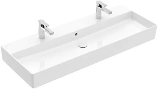 Dupla mosdó Villeroy & Boch Memento 2.0 120x47 cm fehér színben fényes felülettel két nyílás a csaptelep számára 4A22CK01