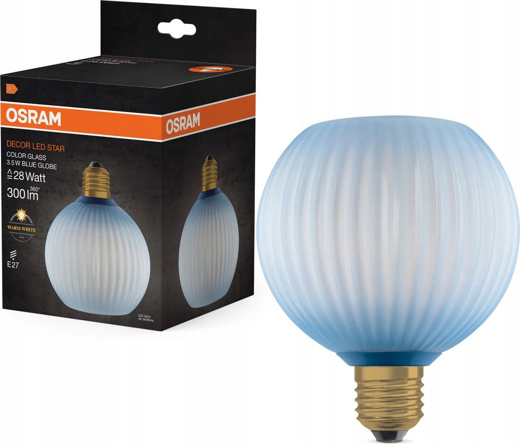 Led izzó E27 gömb 3.5W 300lm 2700K Meleg Dekoratív Kék Osram