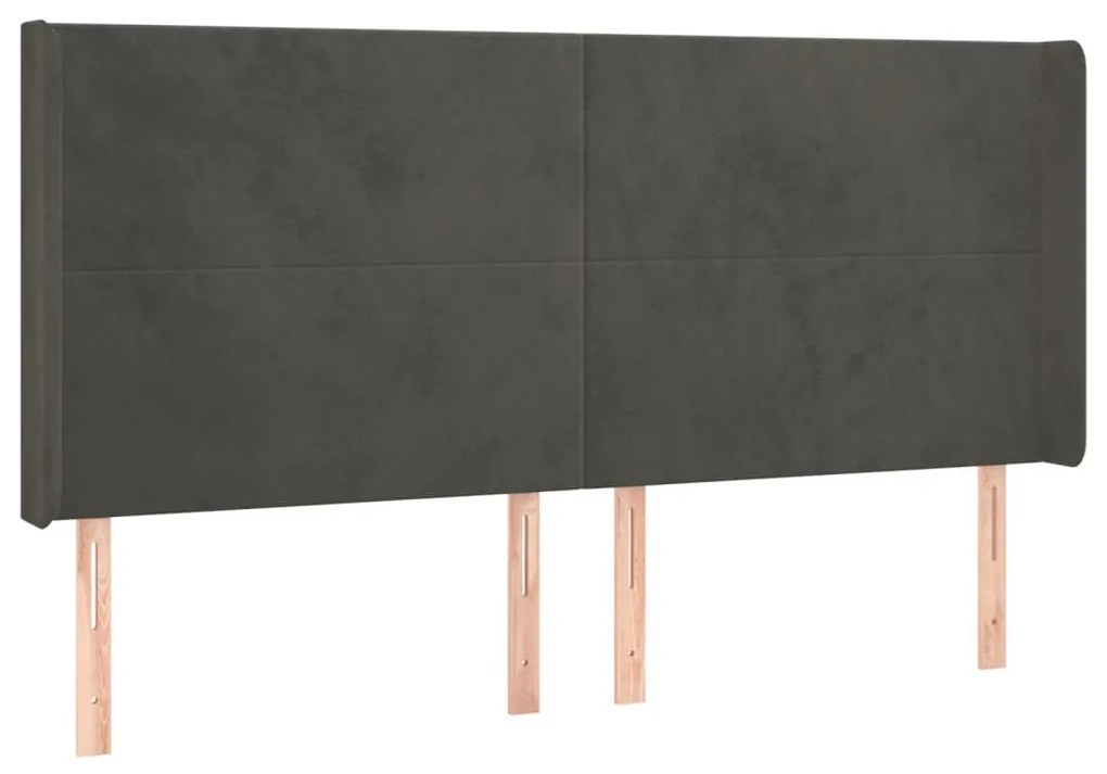 sötétszürke bársony LED-es fejtámla 183x16x118/128 cm