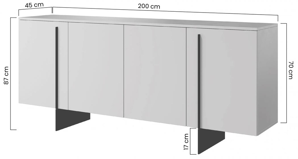 Larena komód 200 cm három fiókkal - kasmír / fekete lábak