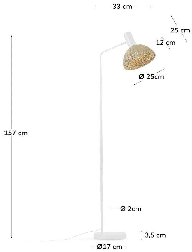 Natúr színű állólámpa rattan búrával (magasság 157 cm) Damila – Kave Home
