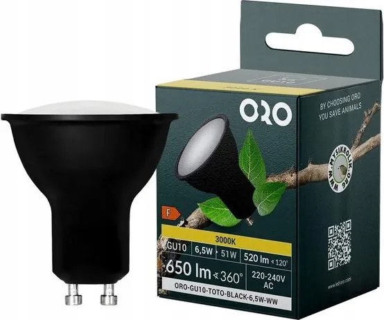 Led izzó 6.5W GU10 3000K 520lm fekete