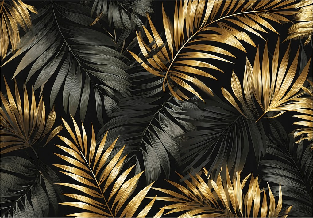 Fotótapéta Levelek Arany Fekete Glamour Hálószoba Nappali Flizelina 400x280