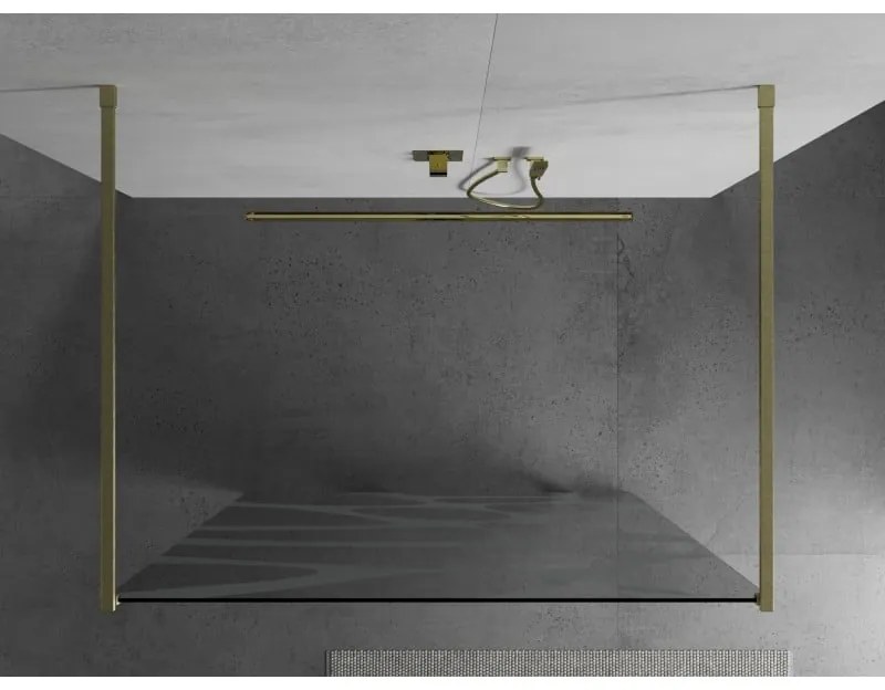 Mexen Kioto, Walk-In zuhany paraván 120 x 200 cm, 8 mm átlátszó üveg fehér mintás, arany matt profil, 800-120-002-55-97