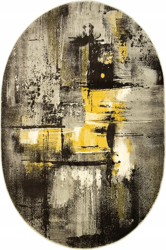 Ovális Szőnyeg Absztrakt Puha Szürke Antracit Sárga Victoria 140x190 cm