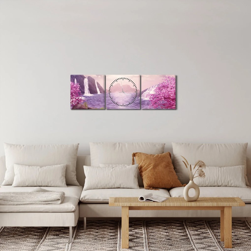 Rózsaszín fák képe fóval (órával) (90x30 cm)