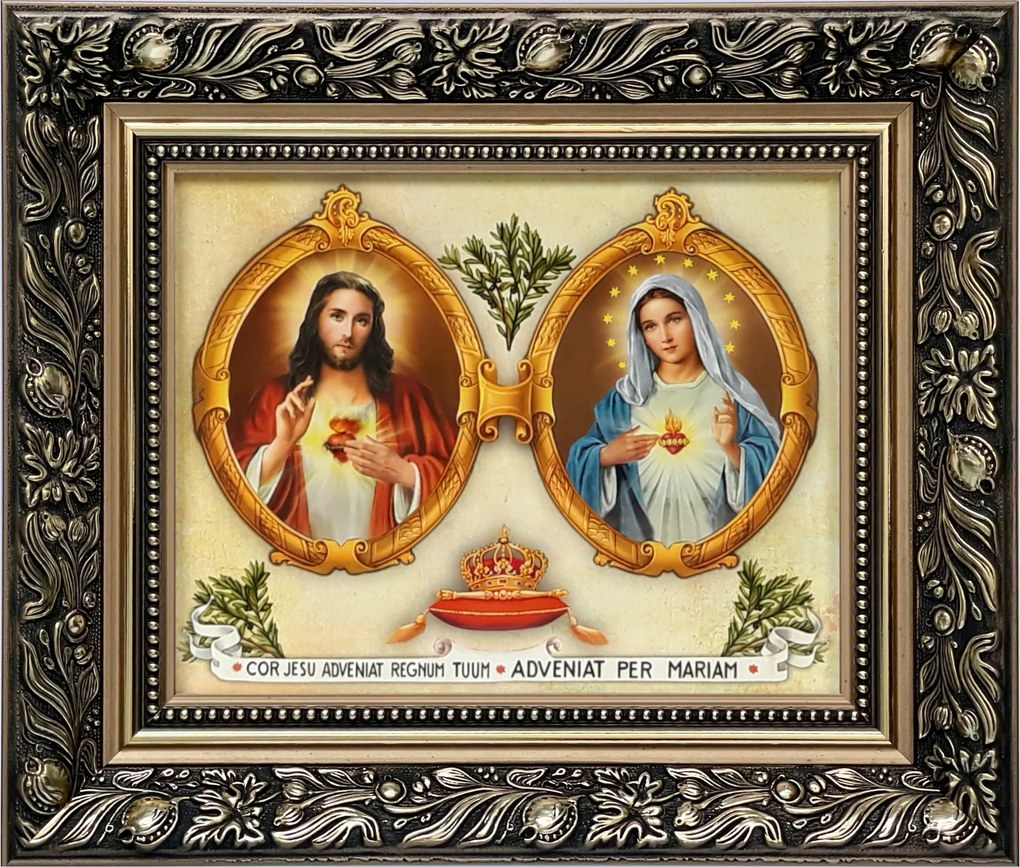 Vászonkép 30x35 Jézus És Mária Szíve Jézus Krisztus Mária Arany Díszített Keret