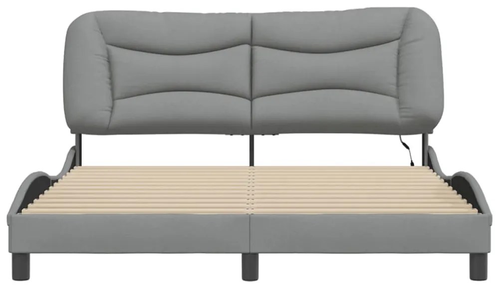 világosszürke szövet ágykeret LED-ekkel matrac nélkül Hvar 160 x 200 cm