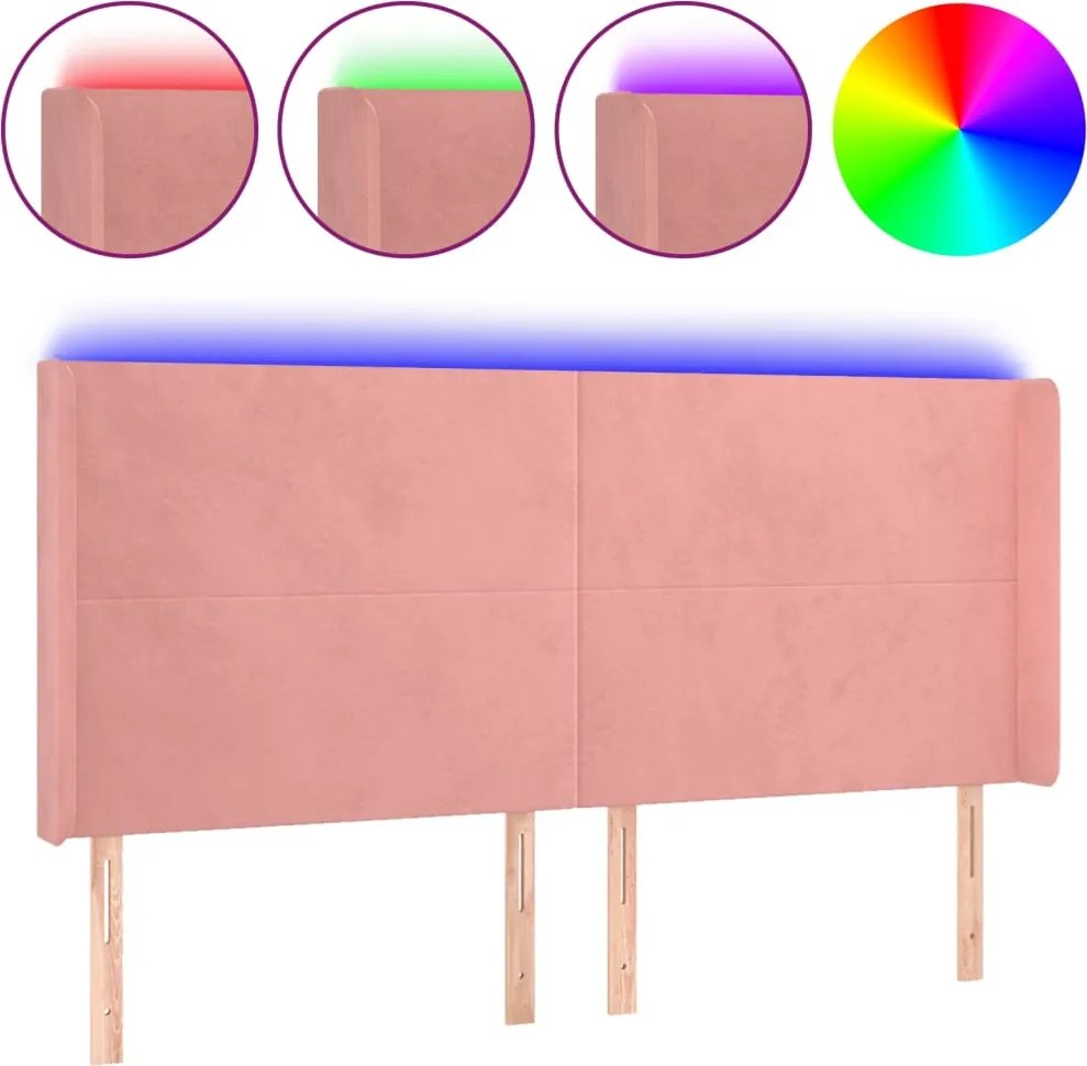 vidaXL rózsaszín bársony LED-es fejtámla 163x16x118/128 cm