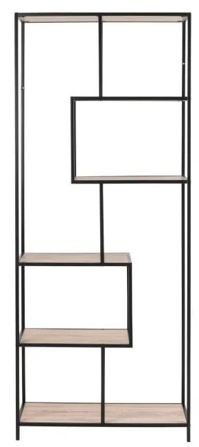 Fekete-natúr színű könyvespolc tölgyfa dekorral 77x185 cm Seaford – Actona