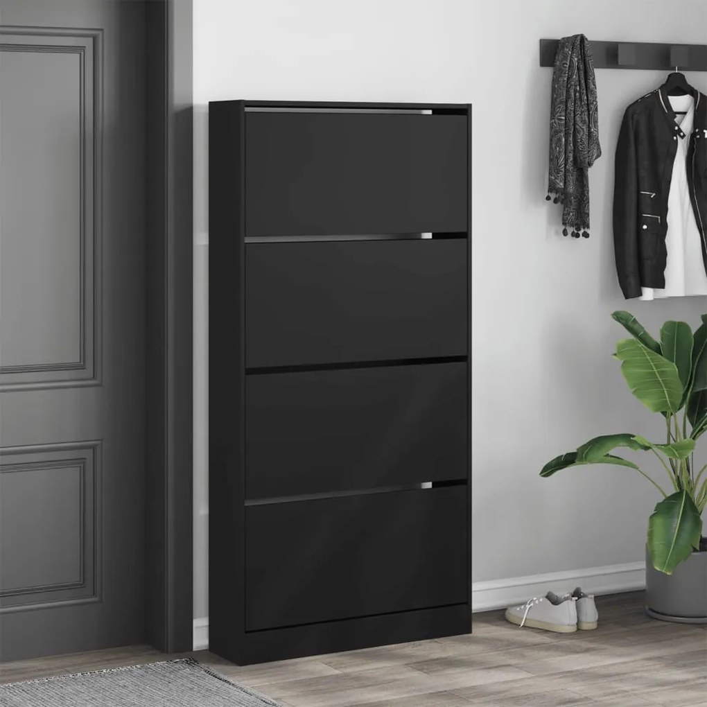 fekete cipőszekrény 4 kihajtható fiókkal 80 x 21 x 163,5 cm