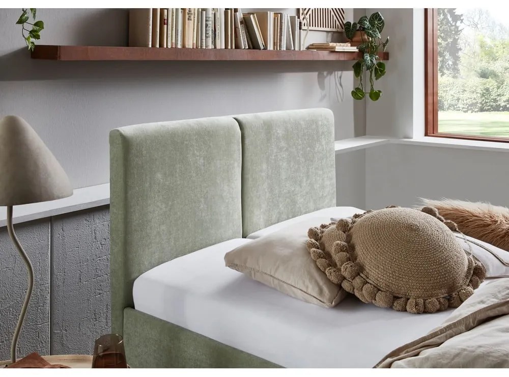 Világoszöld kárpitozott franciaágy ágyráccsal 140x200 cm Piano – Meise Möbel