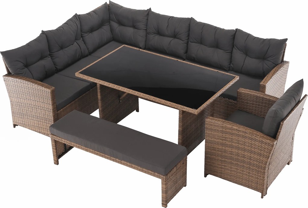 Kerti rattan szett, szürkésbarna/világosbarna, SAGIR